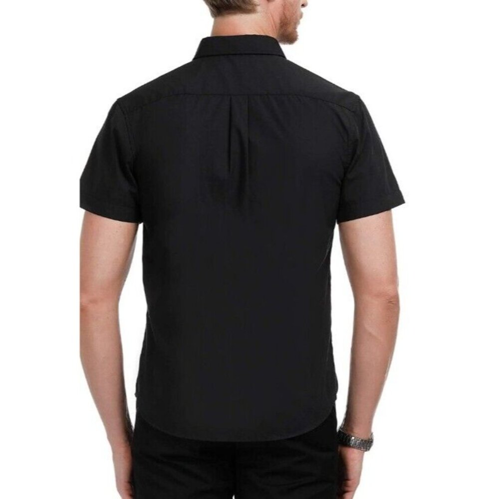 PJ PAUL JONES Mens M Black Casual Dress Shirt Button Down Short Sleeve Business - Picture 2 of 3